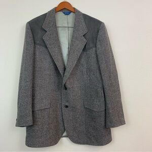 Pendleton Men 44L Herringbone Wool Gray Elbow Patch Hunting Old Money Blazer